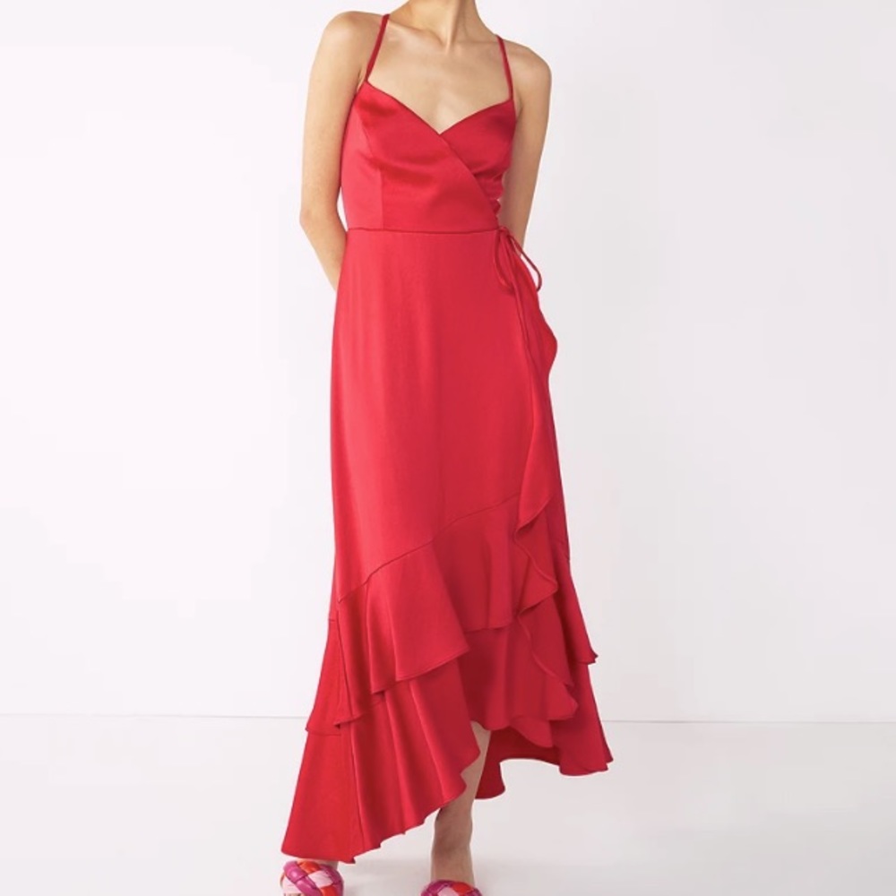 .‎ New Nine West strapy wrap ruffle dress in strawberry pop size xxl